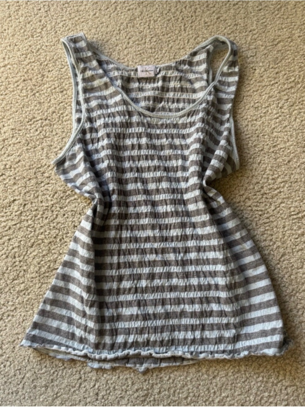 Calvin Klein Gray & White Striped Tank Top
